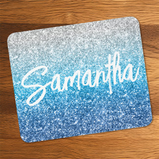 Luxury Silver Azure Blue Glitter Mouse Mat
