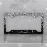 Luxury Silver Black Glitter and Sparkle Monogram Licence Plate Frame<br><div class="desc">Luxury Silver and Black Faux Glitter and Sparkle Elegant Monogram License Plate. This License Plate can be customised to include your initial and first name.</div>