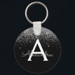 Luxury Silver Black Glitter Monogram Key Ring<br><div class="desc">Silver and Black Luxury Modern and Elegant Girly Faux Glitter and Sparkle Elegant Keychain. These Keychains can be customised to include your initial and first name and are a perfect bridal shower,  bachelorette party or birthday party favour.</div>