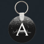 Luxury Silver Black Glitter Monogram Key Ring<br><div class="desc">Silver and Black Luxury Modern and Elegant Girly Faux Glitter and Sparkle Elegant Keychain. These Keychains can be customised to include your initial and first name and are a perfect bridal shower,  bachelorette party or birthday party favour.</div>