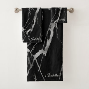 Luxury Silver Black Marble Customise Bath Towel Set