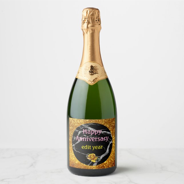 Luxury Silver Black Marble Customise Sparkling Wine Label (Front)