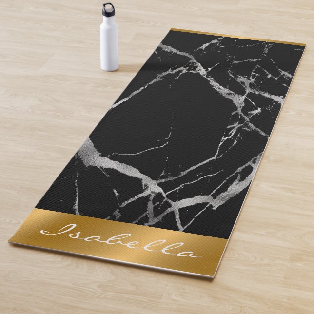 Luxury Silver Black Marble Customise Yoga Mat (In Situ)