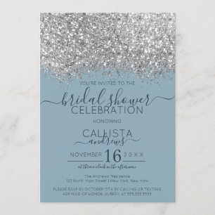 Luxury Silver Blue Glitter Confetti Bridal Shower Invitation