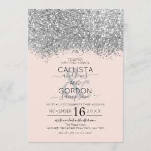 Luxury Silver Blush Glitter Confetti Wedding Invitation