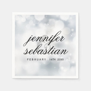 Luxury Silver bokeh WEDDING MONOGRAM Napkin