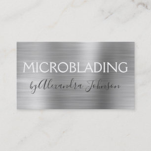 Luxury Silver Brushed Metal Microblading Business Card