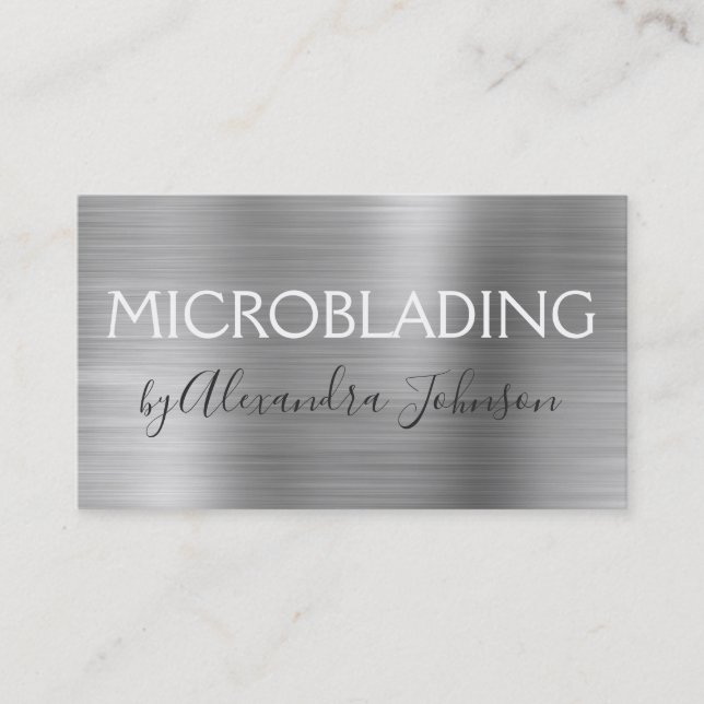 Luxury Silver Brushed Metal Microblading Business Card (Front)