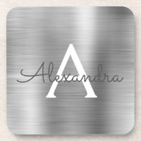 Luxury Silver Brushed Metal Monogram Name Initial