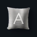 Luxury Silver Brushed Metal Monogram Name Initial Cushion<br><div class="desc">Luxury Silver Foil Brushed Metal Monogram Name and Initial Pillow. The pillow makes the perfect gift for someone decorating her room in silver.</div>