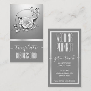 Luxury Silver Calligraphy Pretty Floral Wreath Business Card