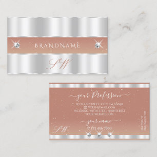 Luxury Silver Coral Sparkling Diamonds Monogram Business Card