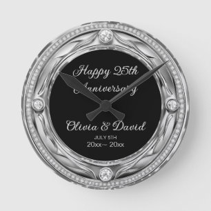 Luxury Silver Diamonds Wedding Anniversary Round Clock