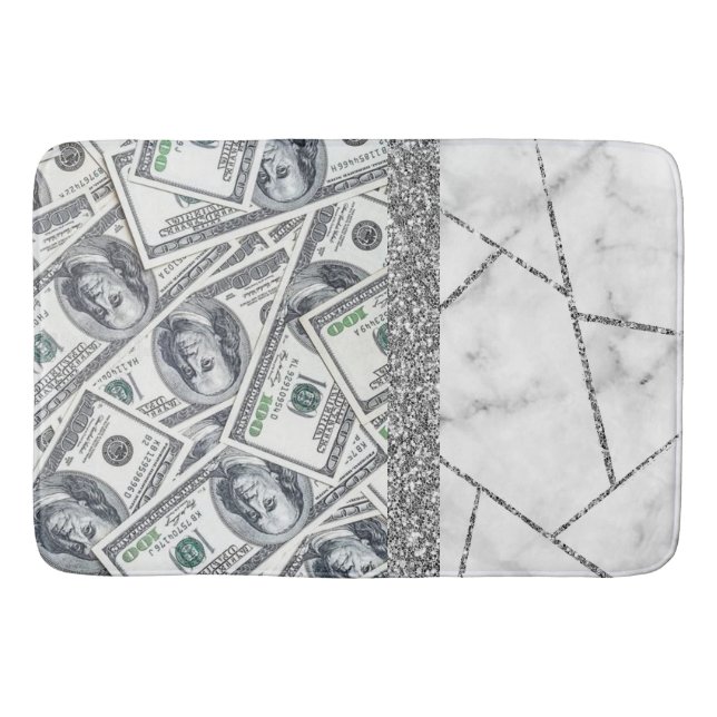 Luxury Silver Dollars Interior Marble Glitter  Sho Bath Mat (Front)