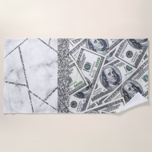 Luxury Silver Dollars Interior Marble Glitter  Sho Beach Towel