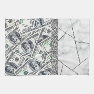 Luxury Silver Dollars Interior Marble Glitter  Sho Tea Towel