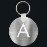 Luxury Silver Faux Stainless Steel Monogram Key Ring<br><div class="desc">Luxury Silver Faux Stainless Steel Metallic Elegant Keychain. These Keychains can be customised to include your initial and first name. These key chains make great birthday,  bridal shower or bachelorette party favours.</div>