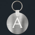 Luxury Silver Faux Stainless Steel Monogram Key Ring<br><div class="desc">Luxury Silver Faux Stainless Steel Metallic Elegant Keychain. These Keychains can be customised to include your initial and first name. These key chains make great birthday,  bridal shower or bachelorette party favours.</div>