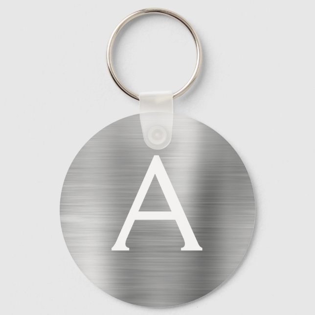 Luxury Silver Faux Stainless Steel Monogram Key Ring (Front)