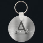 Luxury Silver Faux Stainless Steel Monogram Key Ring<br><div class="desc">Luxury Silver Faux Stainless Steel Metallic Elegant Keychain. These Keychains can be customised to include your initial and first name. These key chains make great birthday,  bridal shower or bachelorette party favours.</div>
