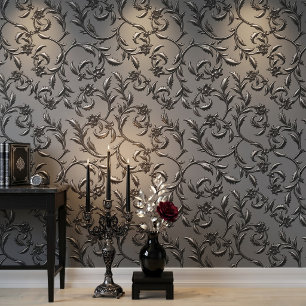 Luxury Silver Floral Damask Wallpaper Elegant Vint