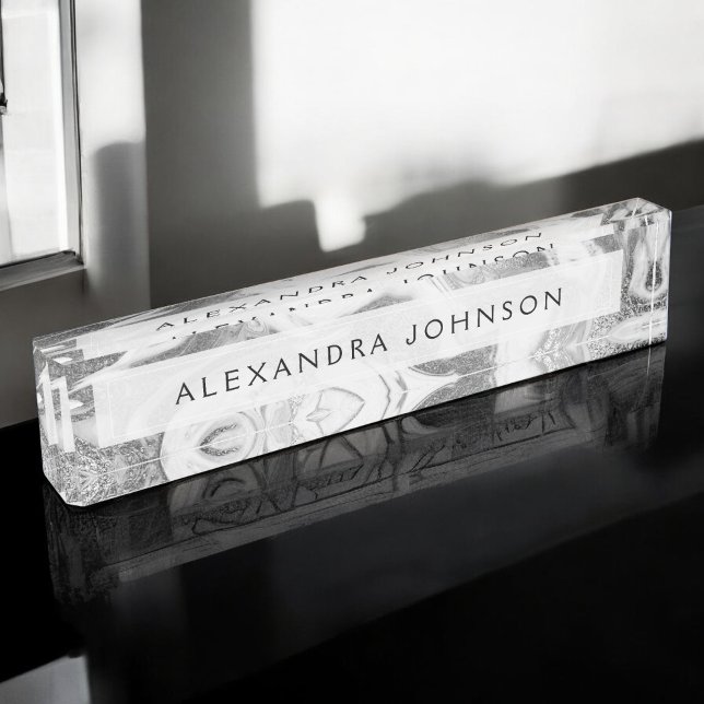 Luxury Silver Foil Modern Marble Swirl Nameplate (Creator Uploaded)