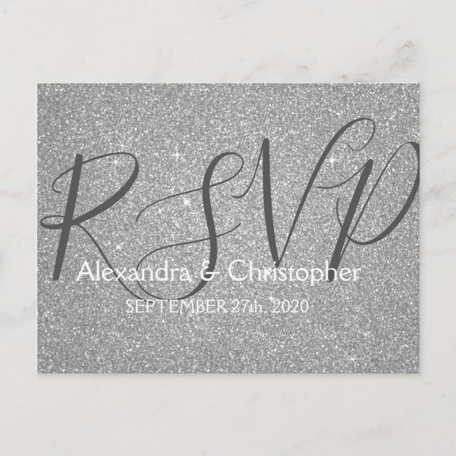 Luxury Silver Glitter and Sparkle RSVP Invitation Postcard (Front)