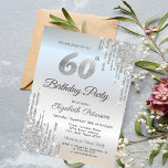 Luxury Silver Glitter Drips 60th Birthday  Invitation<br><div class="desc">A modern,  chic,  and glamourous with silver glitter drips on a silver background.</div>