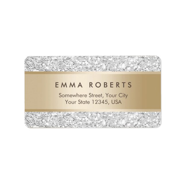 Luxury Silver Glitter Elegant Gold Stripe Label (Front)