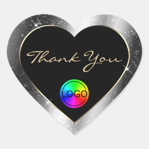 Luxury Silver Glitter Frame Thank You with Logo Heart Sticker