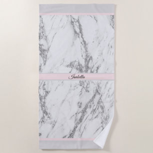 Luxury Silver Glitter Marble Customise Beach Towel