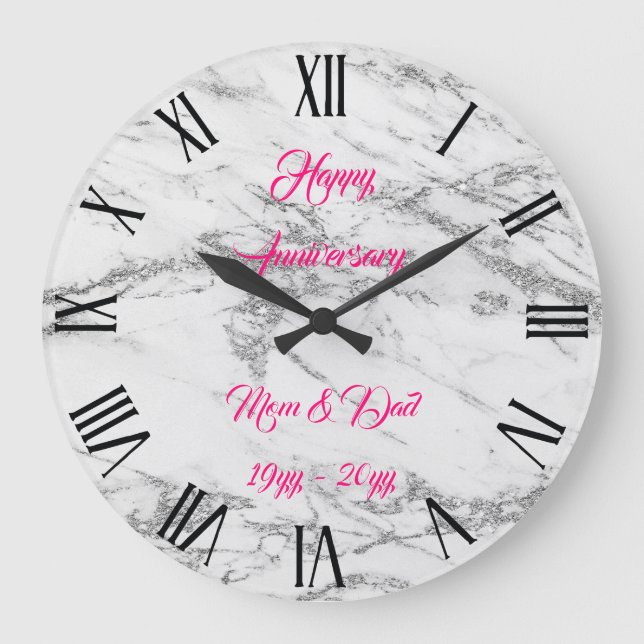 Luxury Silver Glitter Marble Customise Large Clock (Front)