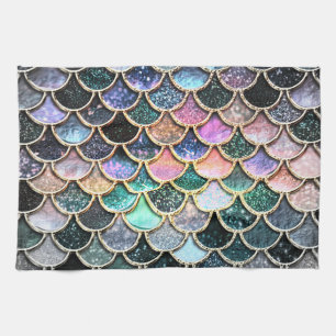 Luxury silver Glitter Mermaid Scales Tea Towel