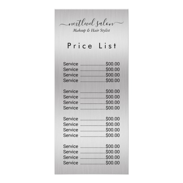 Luxury Silver Glitter Salon Rack Card (Front)