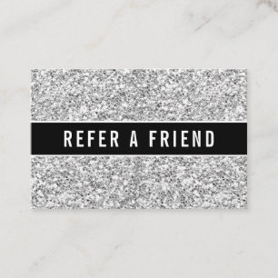 Luxury Silver Glitter Salon Referral Customer Business Card