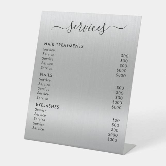 Luxury Silver Glitter Salon Supplies Pedestal Sign (Front)