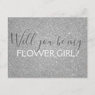 Luxury Silver Glitter & Sparkle Flower Girl Invitation Postcard