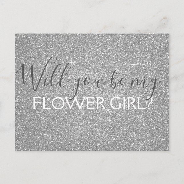 Luxury Silver Glitter & Sparkle Flower Girl Invitation Postcard (Front)