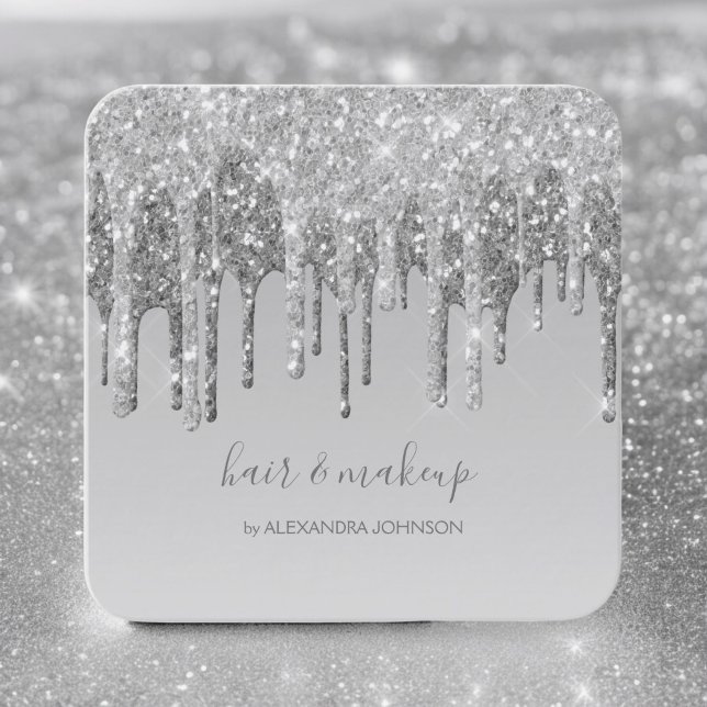 Luxury Silver Glitter Sparkle Hair Makeup Business Card (Creator Uploaded)
