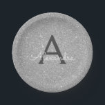 Luxury Silver Glitter & Sparkle Monogram Birthday Paper Plate<br><div class="desc">Luxury Silver Faux Glitter and Sparkle Elegant Birthday or Bachelorette Party Plates. These Wedding,  Bridal Shower or Birthday Party Plates can be customised to include your initial and first name. Please contact the designer for customised matching items.</div>