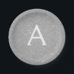 Luxury Silver Glitter & Sparkle Monogram Birthday Paper Plate<br><div class="desc">Luxury Silver Faux Glitter and Sparkle Elegant Birthday or Bachelorette Party Plates. These Wedding,  Bridal Shower or Birthday Party Plates can be customised to include your initial and first name. Please contact the designer for customised matching items.</div>