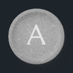 Luxury Silver Glitter & Sparkle Monogram Birthday Paper Plate<br><div class="desc">Luxury Silver Faux Glitter and Sparkle Elegant Birthday or Bachelorette Party Plates. These Wedding,  Bridal Shower or Birthday Party Plates can be customised to include your initial and first name. Please contact the designer for customised matching items.</div>