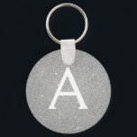 Luxury Silver Glitter & Sparkle Monogram Key Ring<br><div class="desc">Luxury Silver Faux Glitter and Sparkle Elegant Key chain. These Keychains can be customised to include your initial and first name and are a perfect bridal shower,  bachelorette party or birthday party favour.</div>
