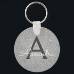 Luxury Silver Glitter & Sparkle Monogram Key Ring<br><div class="desc">Luxury Silver Faux Glitter and Sparkle Elegant Key chain. These Keychains can be customised to include your initial and first name and are a perfect bridal shower,  bachelorette party or birthday party favour.</div>