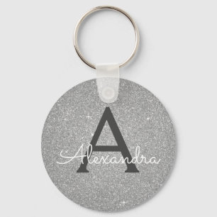 Luxury Silver Glitter & Sparkle Monogram Key Ring