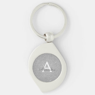 Luxury Silver Glitter & Sparkle Monogram Key Ring