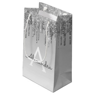 Luxury Silver Glitter & Sparkle Monogram Small Gift Bag