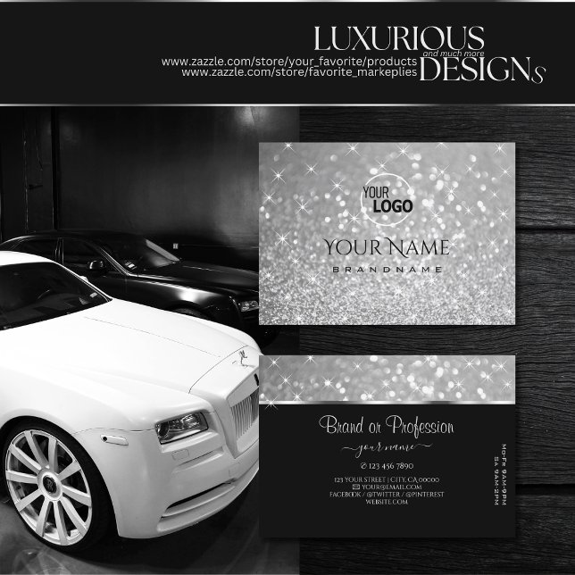 Luxury Silver Glitter Sparkle Stars add Logo Smart Business Card (Creator Uploaded)