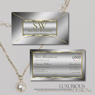 Luxury Silver Gold Decor with Monogram and Logo Business Card