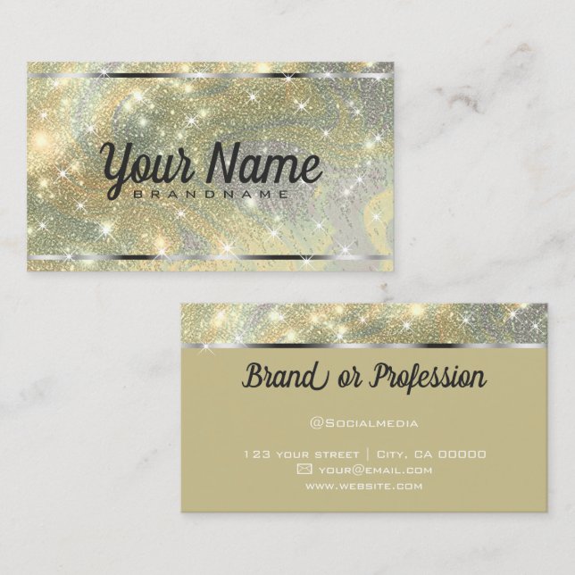 Luxury Silver Gold Marbled Glitter Shiny Stars Business Card (Front/Back)